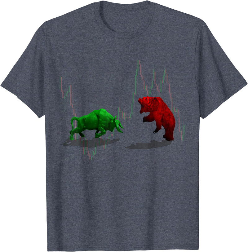 Stock Market Bulls vs Bears Graphic T-Shirt - Heather Blue