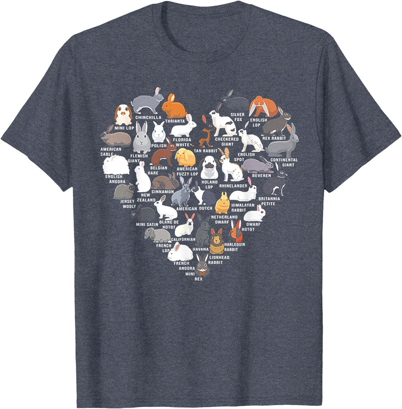 Love Bunnies Funny Rabbit Heart Small T-Shirt in Heather Blue