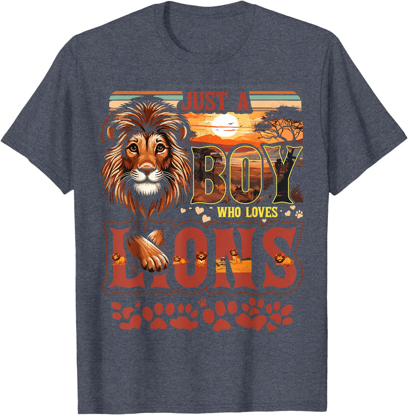 Boys Lion Shirts Lion | Toddler | Just A Boy Who Loves Lions T-Shirt - Heather Blue