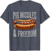Pig Missiles Freedom 4th Of July Patriotic BBQ Tee Pig Missiles and Freedom Funny Patriotic Hotdog 4th July T-Shirt - Heather Blue