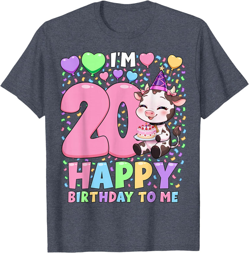 Cow Birthday Shirts By SSA.Co Farm Animal Cow Birthday Shirt | Girls 20th Birthday Cow T-Shirt - Heather Blue