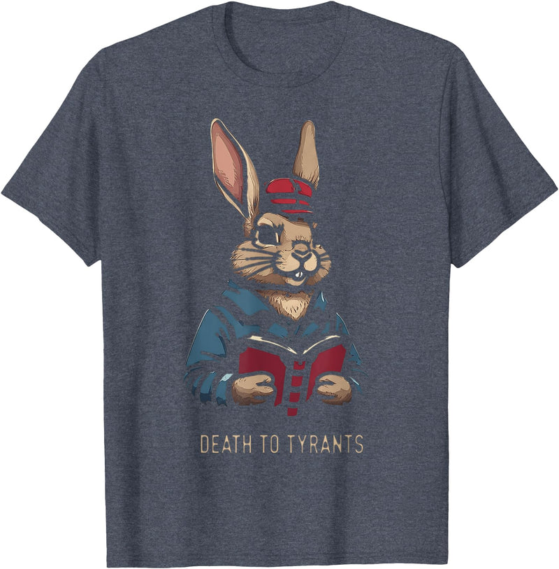 Retro Rabbit Death to Tyrants Vintage 90s, Funny Quote T-Shirt in Heather Blue