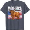 Funny Scottish Highland Cow 4th of July Scottish Highland Cow 4th of July Independence Day Moo-rica T-Shirt - Heather Blue