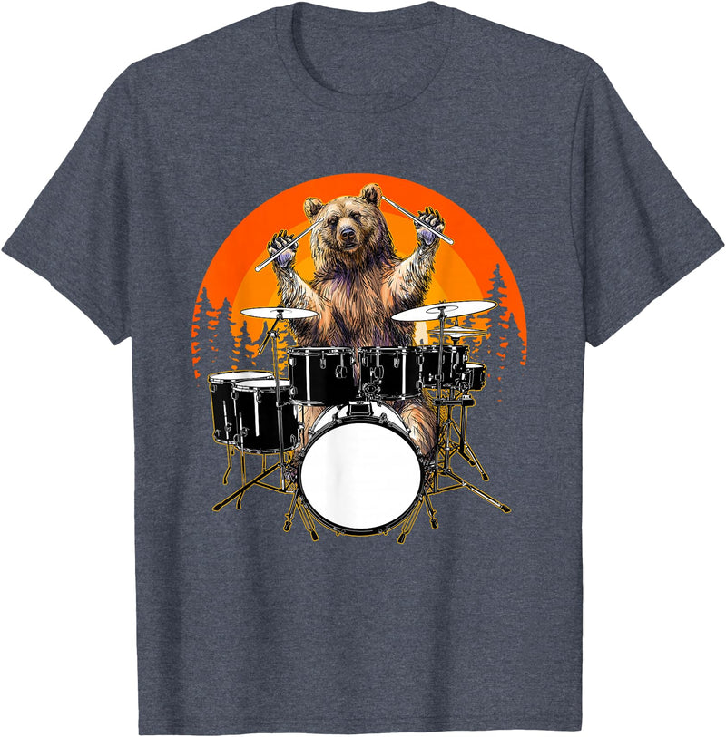 Drum Instrument Drummer Apparel Musical Animal Bear Playing Drums For Drum Lover And Musical Drummer Lover T-Shirt - Heather Blue
