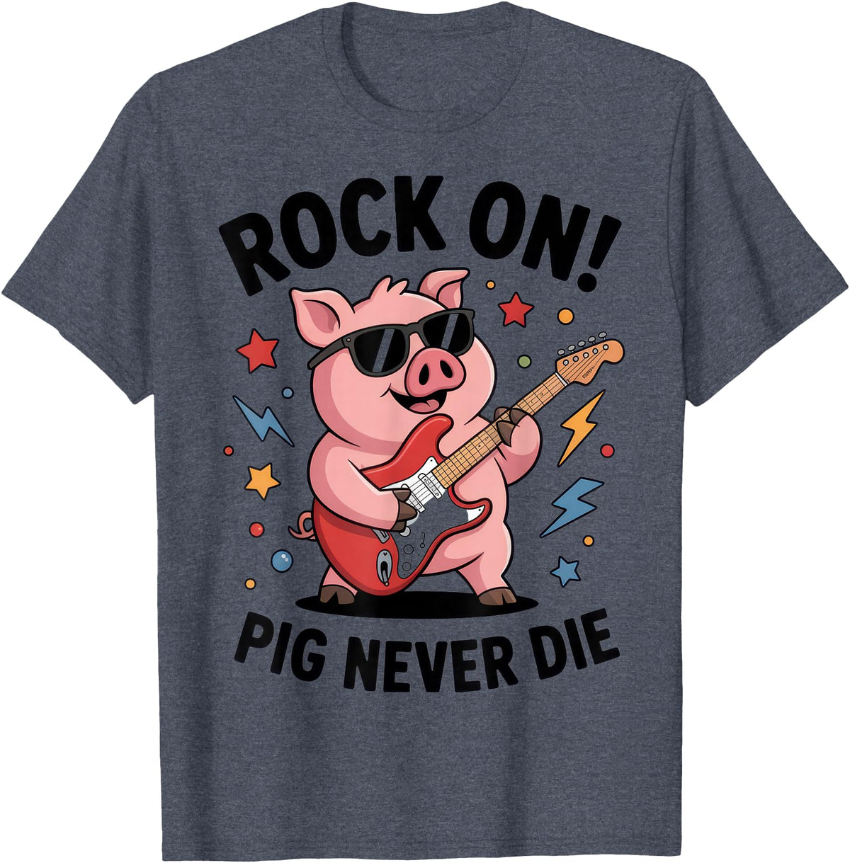Musical Pig Tribe Collective for Rock Enthusiasts Rock On Pig Never Die Music Lovers Funny Concert Vibe T-Shirt - Heather Blue
