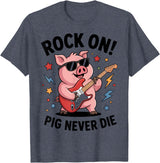 Musical Pig Tribe Collective for Rock Enthusiasts Rock On Pig Never Die Music Lovers Funny Concert Vibe T-Shirt - Heather Blue