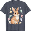 Vintage Spring Easter Bunny Rabbit Butterfly Women Girls T-Shirt in Heather Blue