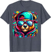 Funny Teddy Bear Lovers Colorful Hip Hop Teddy Bear Sunglasses Rap Music T-Shirt - Heather Blue