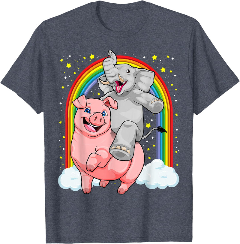 GoshWow Elephant Riding Pig Funny And Magical Elephant Pig Pun T-Shirt - Heather Blue