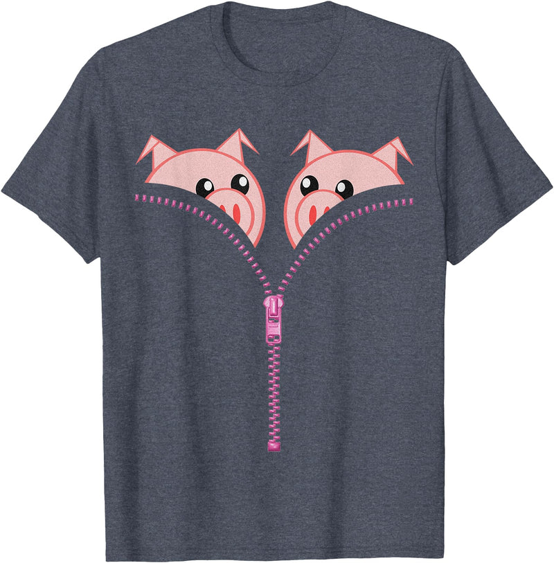 Pigs Boobs T-Shirt Funny Womens Christmas Tee Gift 2019 Pig - Heather Blue