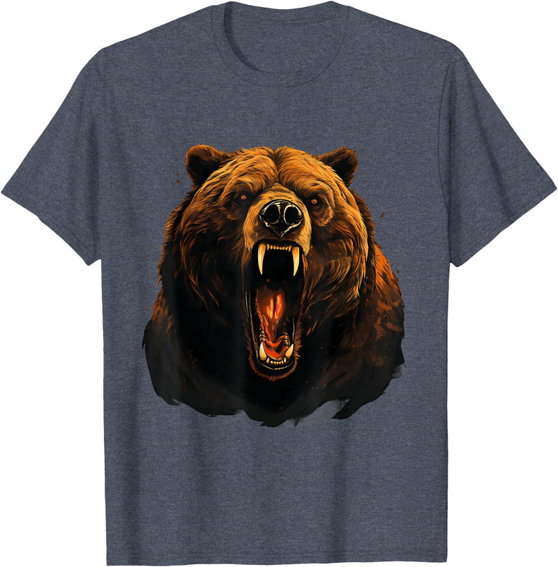 Forest Animal Art Bear Portrait Art Work Wildlife Animal Lovers Forest Motif T-Shirt - Heather Blue
