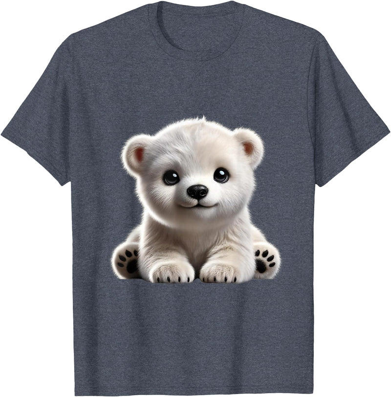 Just Sweet Designs Cute Polar Bear Cub Design T-Shirt, Small, Black - Heather Blue