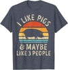 Piggy Squad Co I Like Pigs and Maybe Like 3 People Pig Lover Farmer Retro T-Shirt - Heather Blue