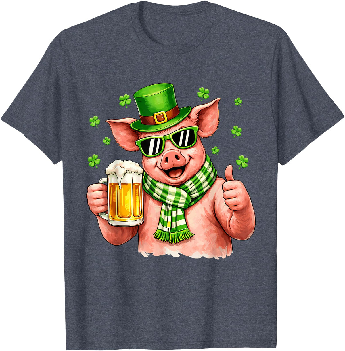 Amt Pig & Drinking Beer Lovers Saint Patrick's Day Funny Pig Drinking Beer Leprechaun Shamrocks St Patricks Day T-Shirt - Heather Blue