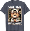 Camouflage Hip Hop Teddy Bear Hustle Grind Designs Wake Pray Hustle Repeat Hip Hop Teddy Bear Boys Teens Camo T-Shirt - Heather Blue