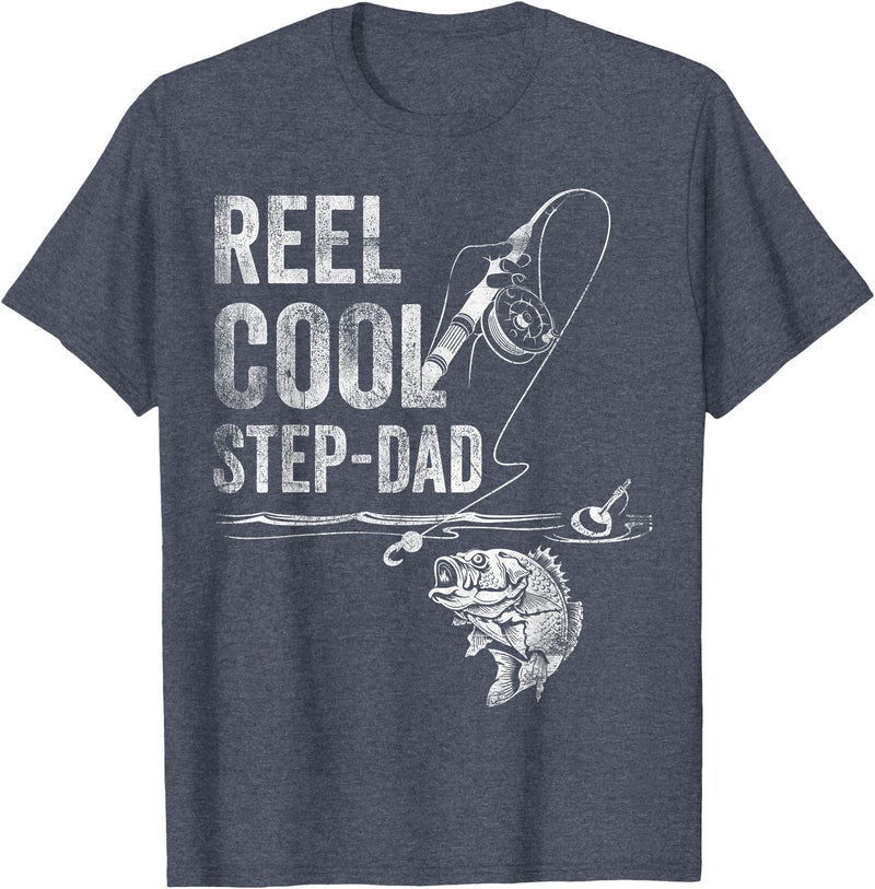 Reel Cool Step-Dad Fish Fishing Father's Day Shirt Reel Cool Step-Dad Fish Fishing Shirt Father's Day Gift T-Shirt - Heather Blue