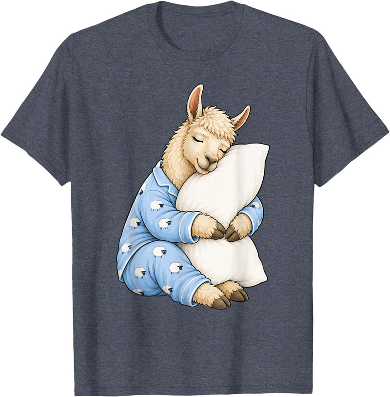 Funny Sleepy Llama Animal Lovers Pajama Llama Sleeping in Cute Pajamas Sleep T-Shirt - Heather Blue