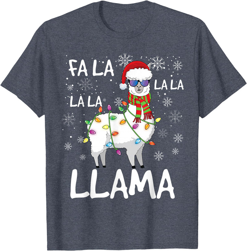 Funny Christmas Llama Shirts Fa La La Llama Shirt Men Women Funny Llama Christmas T-Shirt - Heather Blue