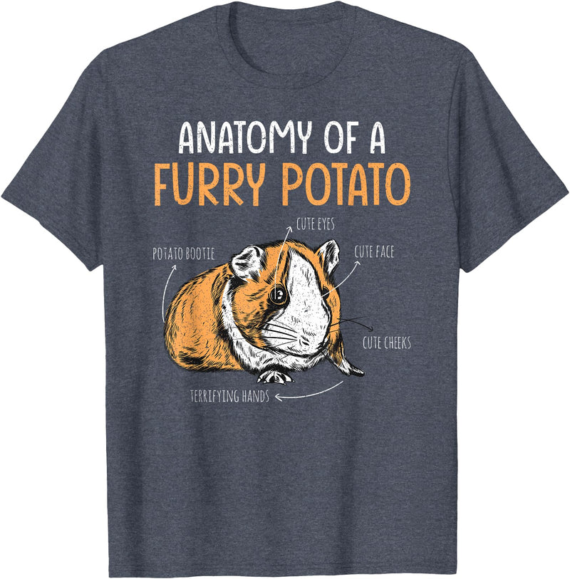 Guinea Pig Pet Owner Anatomy of A Furry Potato Funny Guinea Pig Lover T-Shirt - Heather Blue