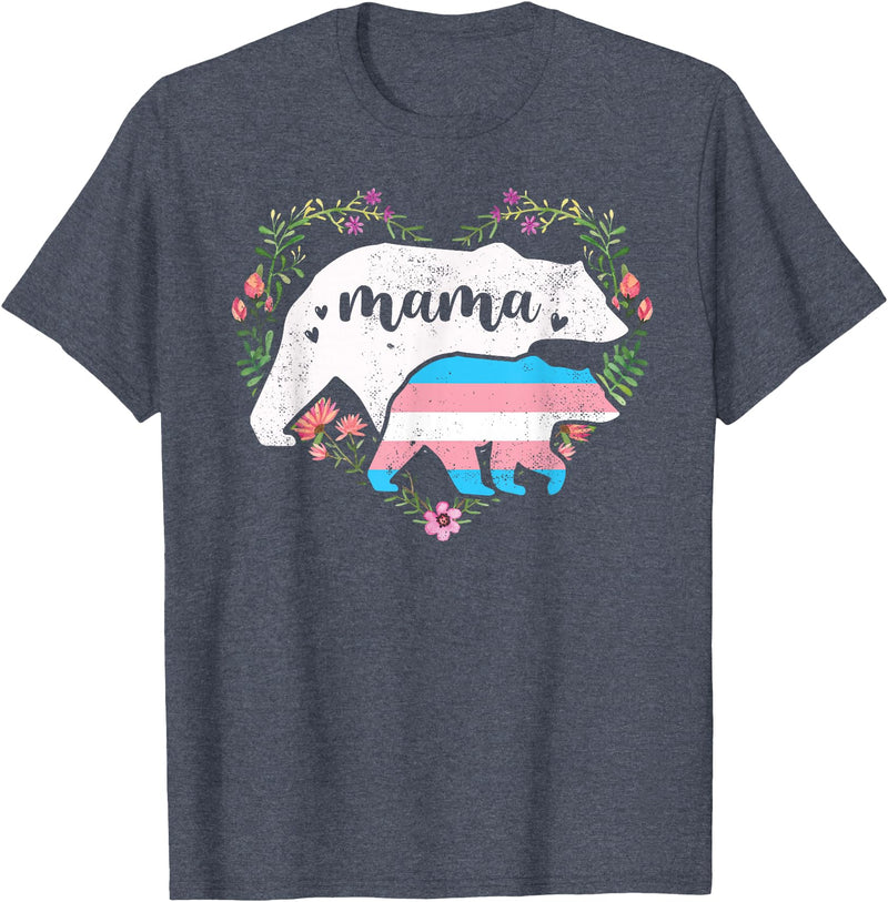 LGBT Trans Pride Shirts Mom Mama Bear for Moms LGBTQ Mama Bear Transgender Flag Gay Equal Rights Trans T-Shirt - Heather Blue
