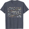 100 Types Of Fish Species Tee 100 Types of Freshwater Fish Species Fishing T-Shirt - Heather Blue