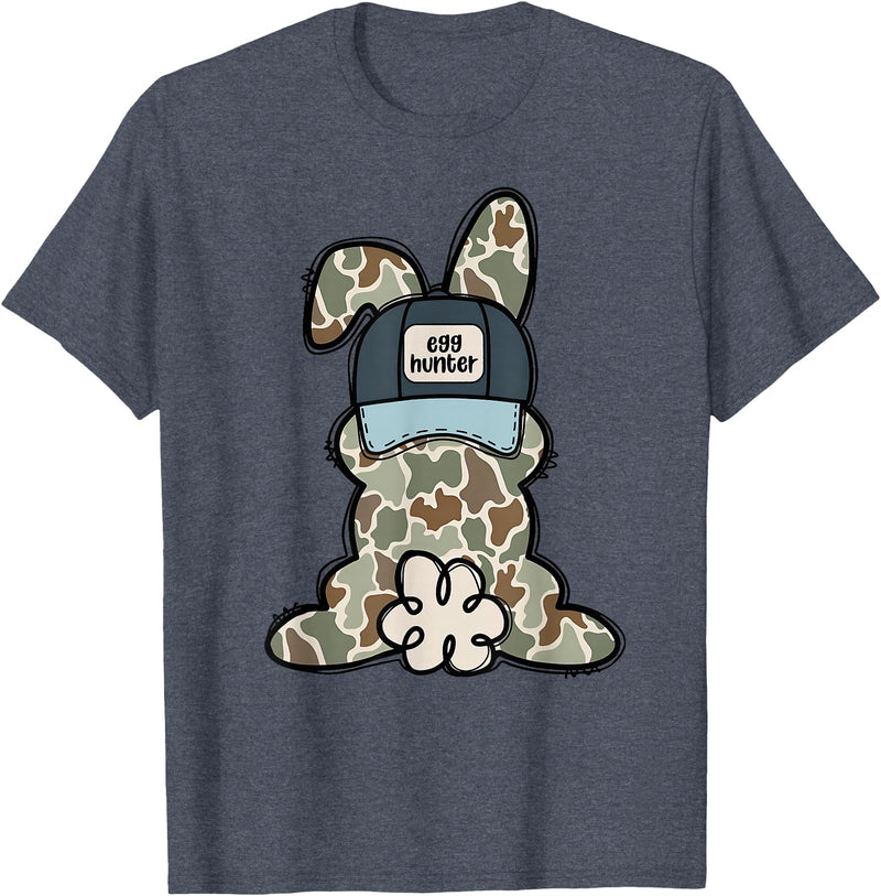 Funny Bunny Camouflage Egg Hunter Rabbit Happy Easter Trendy T-Shirt in Heather Blue