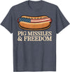 Funny Hot Dog BBQ 4th of July Tees Pig Missiles and Freedom 4th of July Patriotic Hotdog T-Shirt - Heather Blue