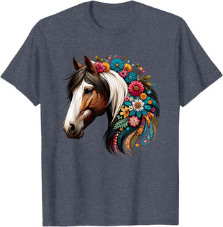 Horse Riding Lovers Gifts For Cowgirls & Girls Horse Riding Equestrian, Horse Portrait - Western Horseback T-Shirt - Heather Blue