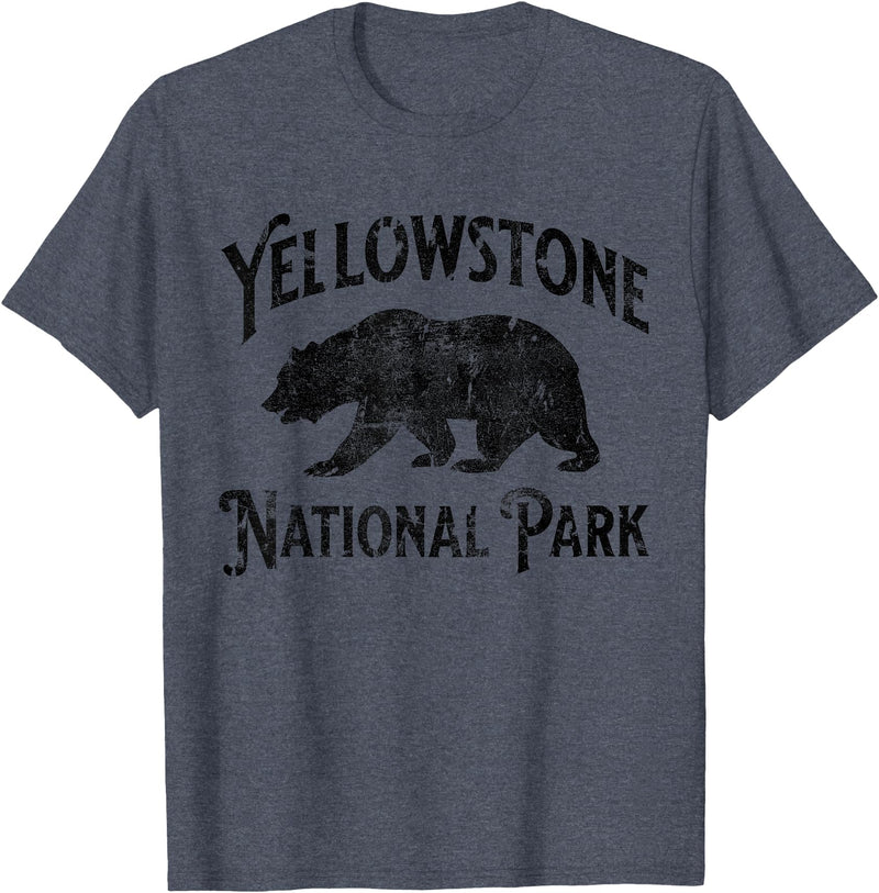 Yellowstone National Park Wyoming USA Outdoor Yellowstone National Park Bear Nature Hike Outdoors Vintage T-Shirt - Heather Blue