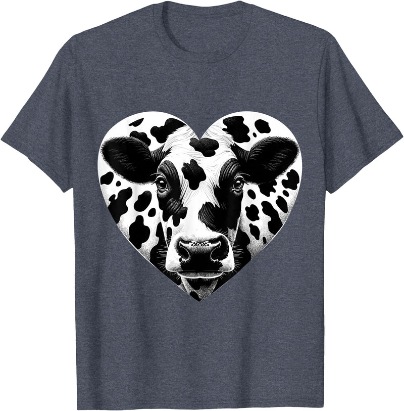 Humorous Gifts for Cow Farmer Cow Print Heart Cow Farmer Girl T-Shirt - Heather Blue