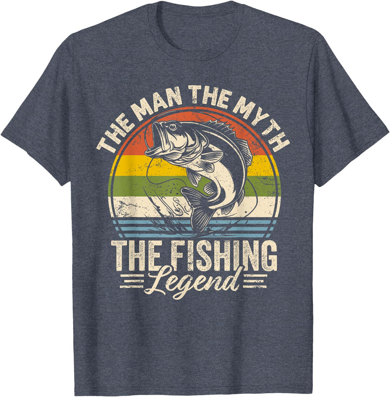 Fishing Dad Daddy Fathers Day Bass Fish Dad Fisherman The Man The Myth The Fishing Legend T-Shirt - Heather Blue