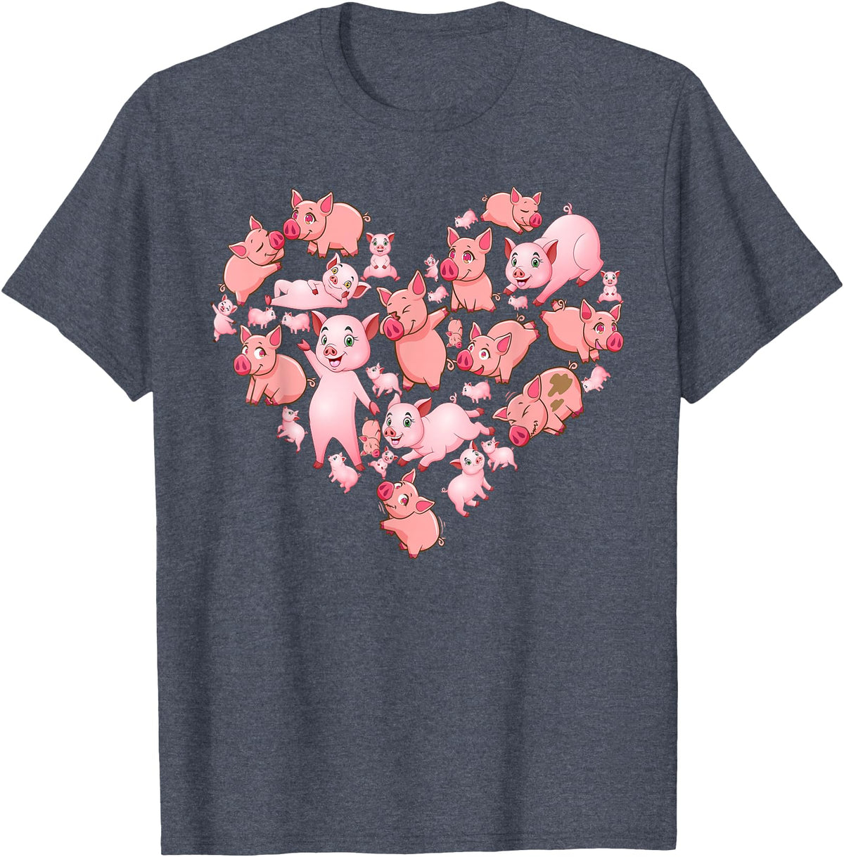 Pig Heart Lover Gift Co. Pig For Women Girls Kids Heart Shape Poses Cute Pig T-Shirt - Heather Blue