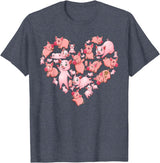 Pig Heart Lover Gift Co. Pig For Women Girls Kids Heart Shape Poses Cute Pig T-Shirt - Heather Blue