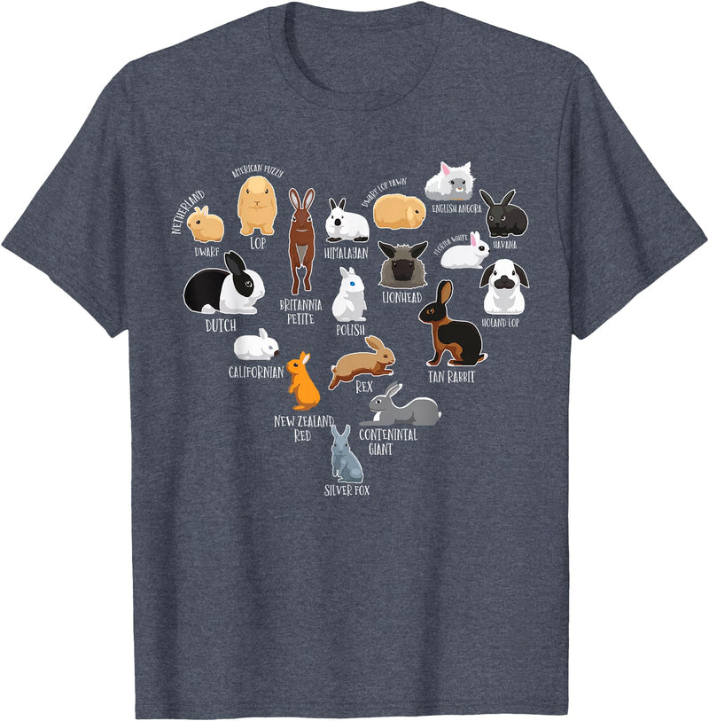 Rabbit Types & Cute Rabbit Species, Bunny - Rabbits T-Shirt in Heather Blue