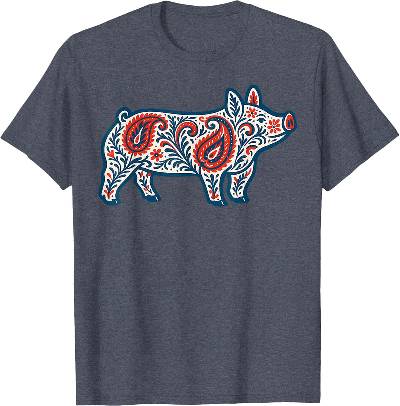 Aztec Show Pig Livestock Animal Lover Aztec Show Pig Livestock Pig Breeder Stock Show Mom Pig T-Shirt - Heather Blue
