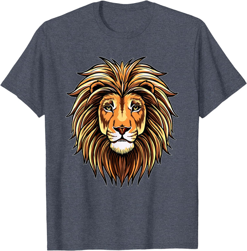 ROSS BOSS Majestic Lion Mane Detailed Art - Lions Are My Favorite T-Shirt - Heather Blue
