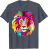 AXZ Tee Lion Series Elegant, Cool Lion Head with Bright Colorful T-Shirt - Heather Blue