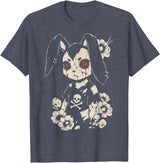 Creepy Bunny Rabbit Japanese Kawaii Manga Horror Goth T-Shirt in Heather Blue