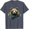 Bear Forest Animal Art Portrait Forest Artwork Wildlife T-Shirt - Heather Blue