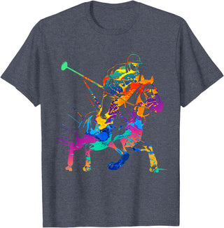 Polo Player Sport Silhouette Gift Apparel Polo Player Horse Sport Ride Riding Equestrian Sport Fan T-Shirt - Heather Blue