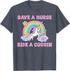 Save A Horse Ride A Cousin Design Save A Horse Ride A Cousin Funny Unicorn T-Shirt - Heather Blue