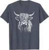 Scottish Highland Cattle Cow Merch Scottish Highland Cattle Cow Drawing T-Shirt - Heather Blue