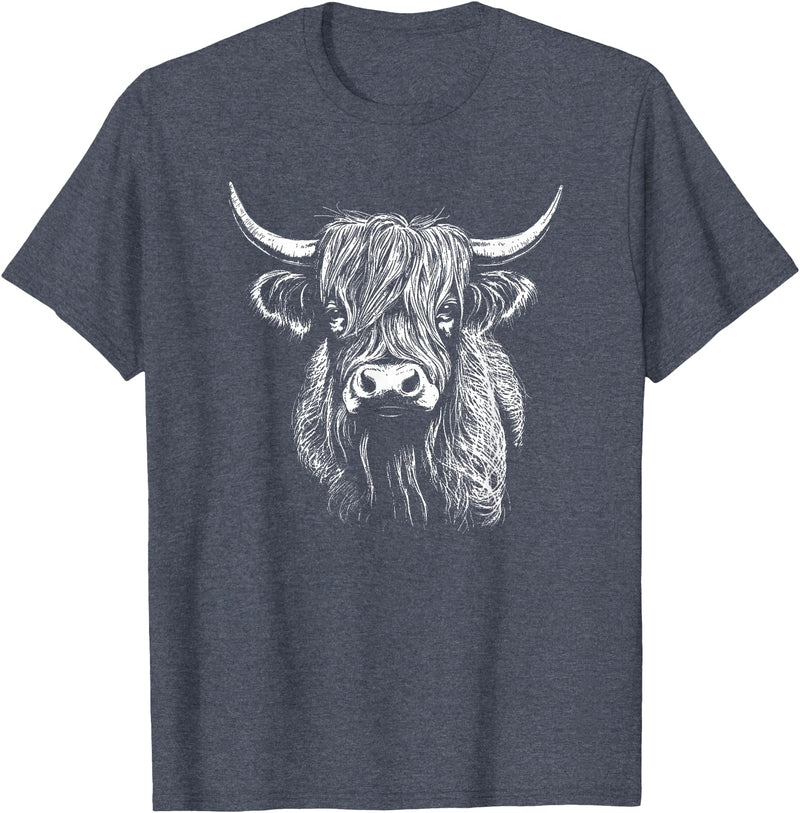 Scottish Highland Cattle Cow Merch Scottish Highland Cattle Cow Drawing T-Shirt - Heather Blue