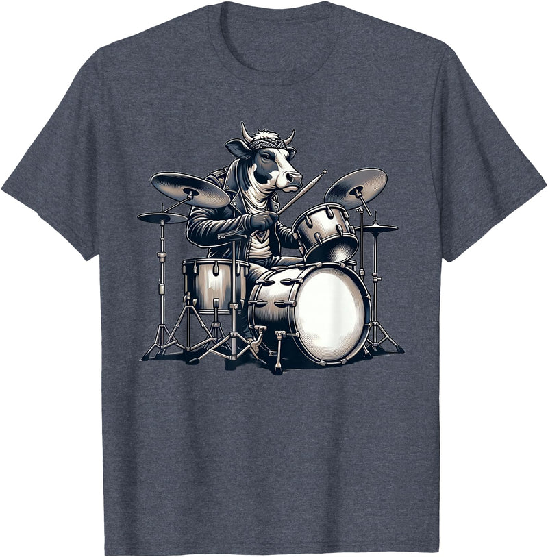 Cute Cow Playing Drums Cow Lover Apparel Cute Cow Playing Drums Cows Drummer Music T-Shirt - Heather Blue