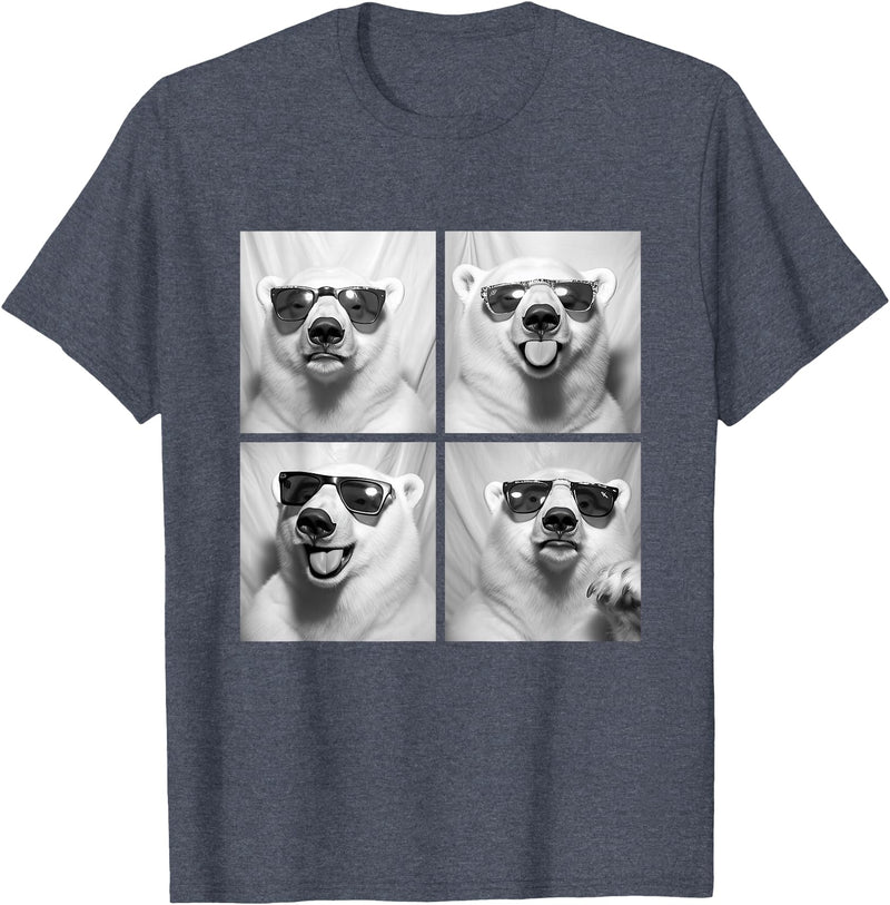 Funny Animal Photography Clothing Co. Funny Polar Bears with Sunglasses Cool Ice Bears Humor Meme T-Shirt - Heather Blue