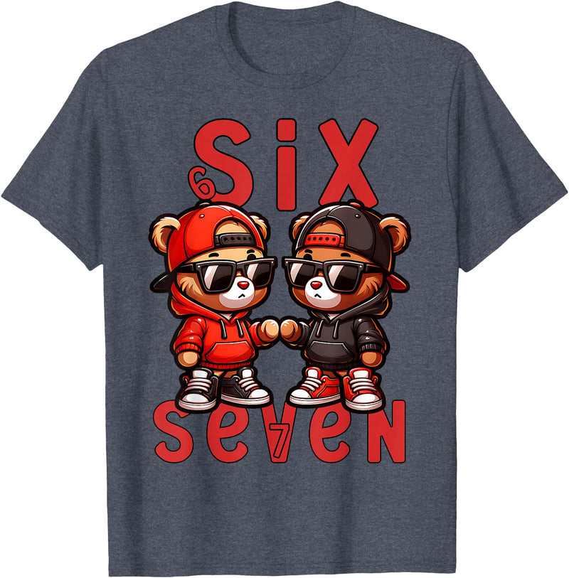 Funny Teddy Bear 67 Matching Teenager Boys Designs 67 Teddy Bear 6 7 Meme for Boys Kids Cute School Six Seven T-Shirt - Heather Blue