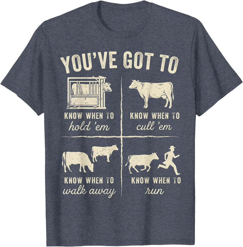 Cow You've Got To Know When to Shirt Retro You've Got to Know When to Hold'em Funny Cow Lover T-Shirt - Heather Blue