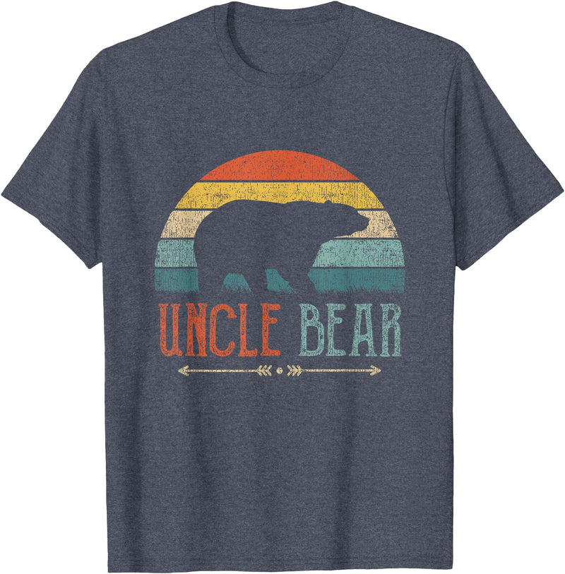 Cute Bear Family Matching Shirts & Gifts Uncle Bear Funny Gift Retro Vintage Uncle Bear T-Shirt - Heather Blue