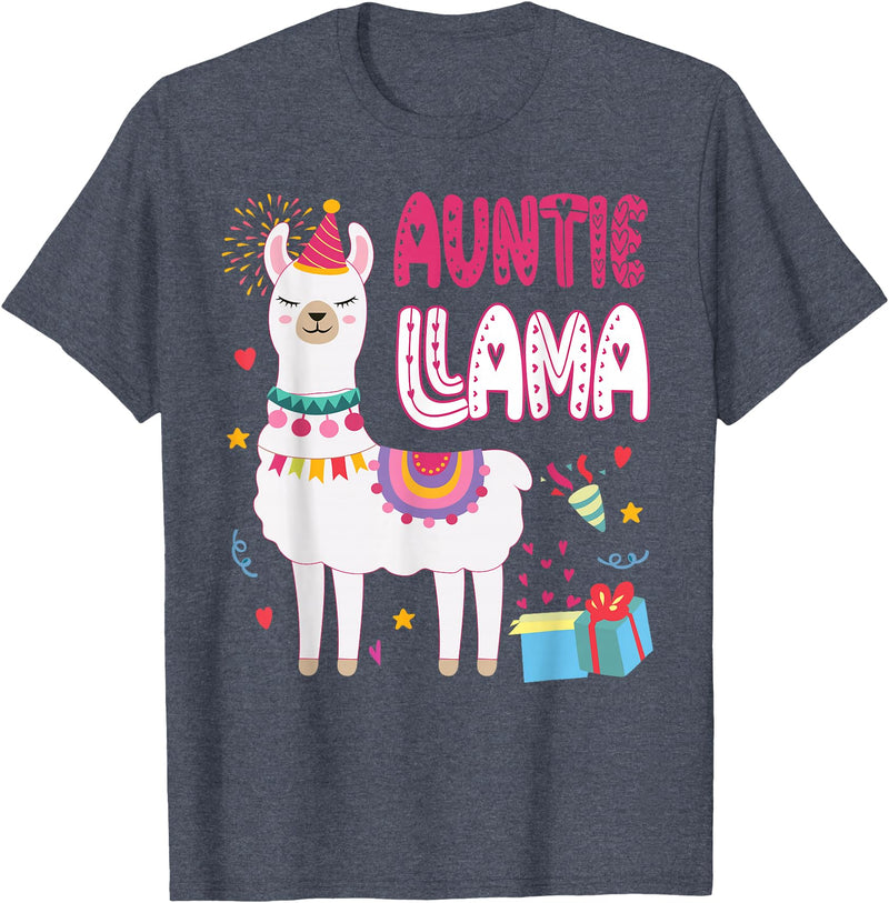 Family Matching Llama Birthday Party Supplies Auntie Llama Aunt Of The Birthday Boy Girl Llama Birthday T-Shirt - Heather Blue