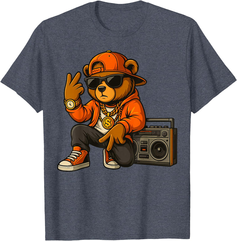 Creative & Funny Teddy Bear Gifts Hip Hop Teddy Bear T-Shirt - Heather Blue